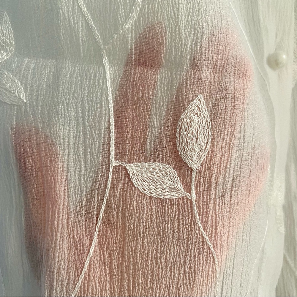 Elegant Sheer White Blouse with Leaf Embroidery - Picture 7 of 10